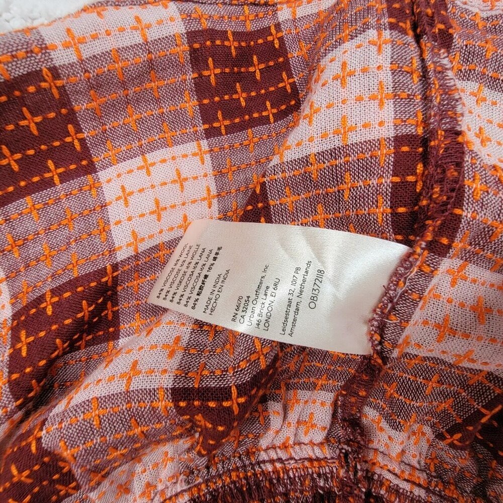 Anthropologie Pilcro Women Red Plaid V-Neck Blouse Large Ruched Waist Wool Blend - Picture 5 of 9